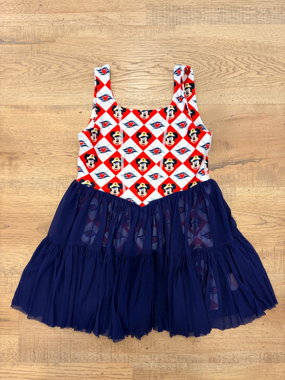Disney Red White and Navy Mickey Mouse Diamond Print Dress